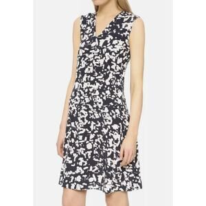 New Vince 100% Silk Dress Navy Blue White Simple Lightweight Travel Women's 2